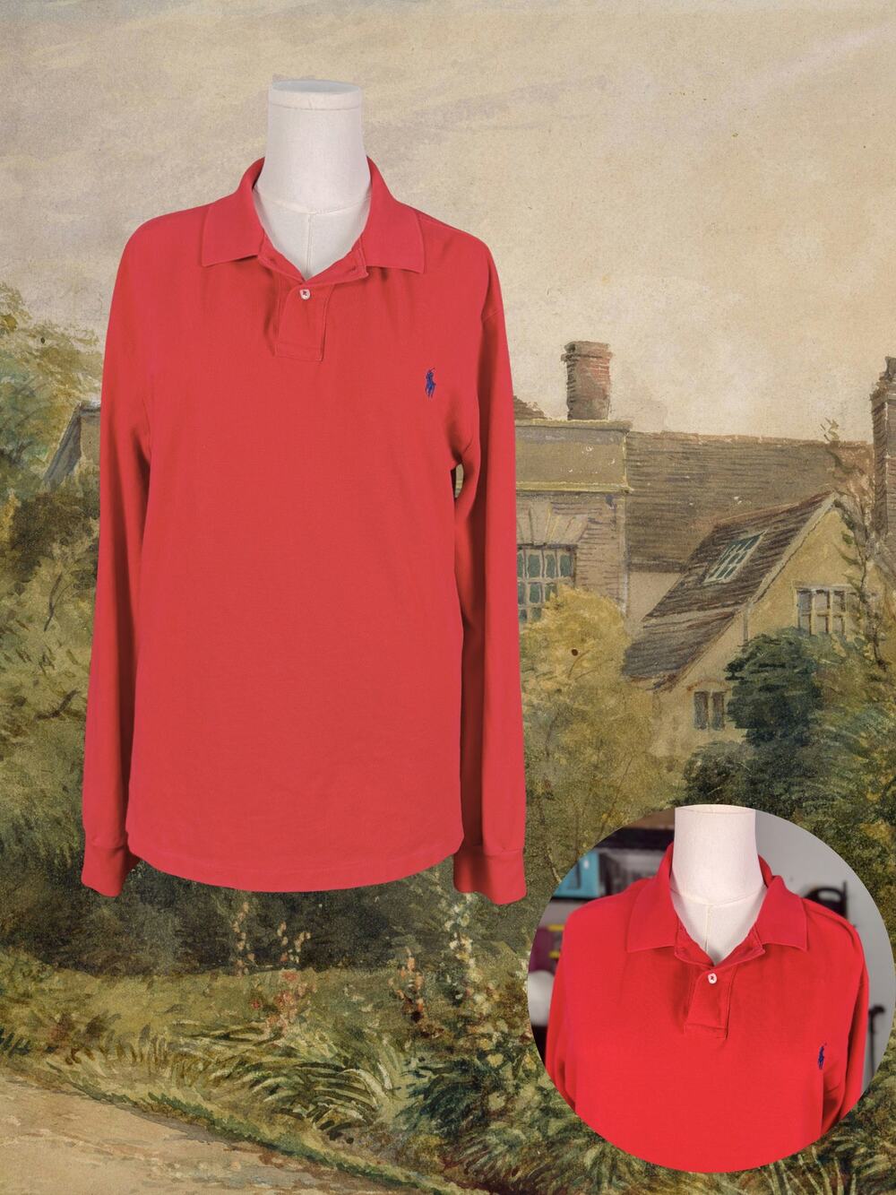 Vintage Ralph Lauren Polo Red Blue Pony Preppy Normcore Heritage Rugby Shirt XXL